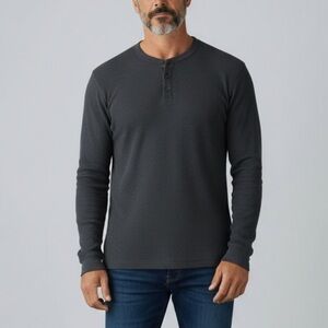 Henley Top Oversized Gray Waffle Thermal Long Sleeve men XL